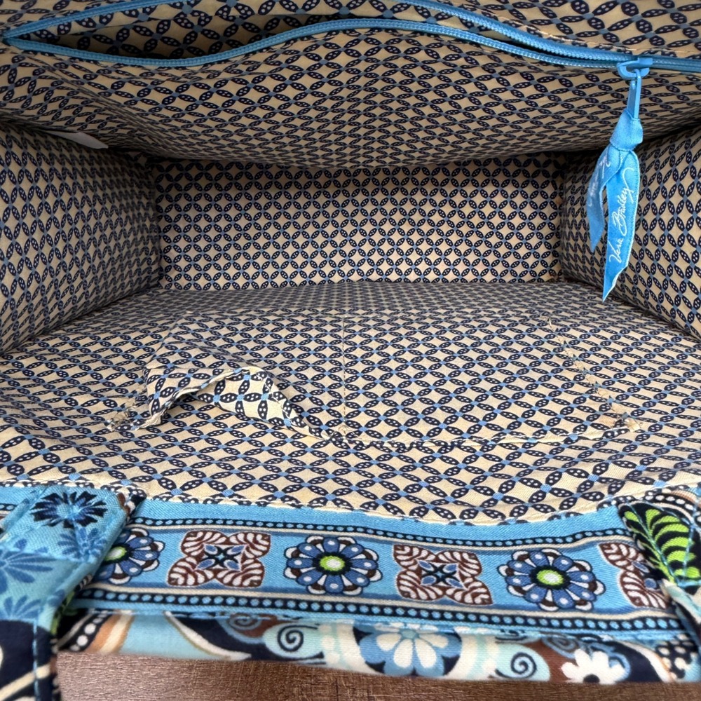 Vera Bradley Bali Blue Tiki Tote Rattan Straw Beach Bag Retired 2009 - Picture 9 of 16
